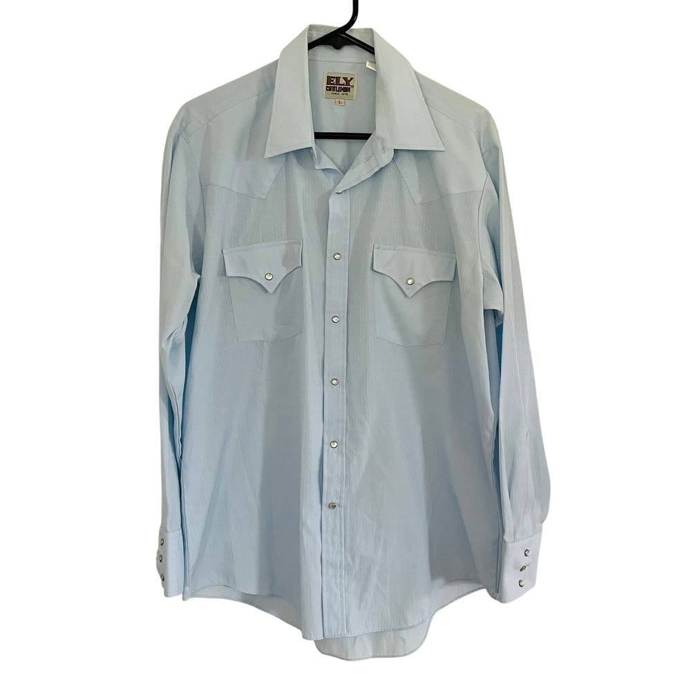 Ely‎ Cattleman Dress Western Shirt Blue Pearl Snap Textured Mens Large Cowboy